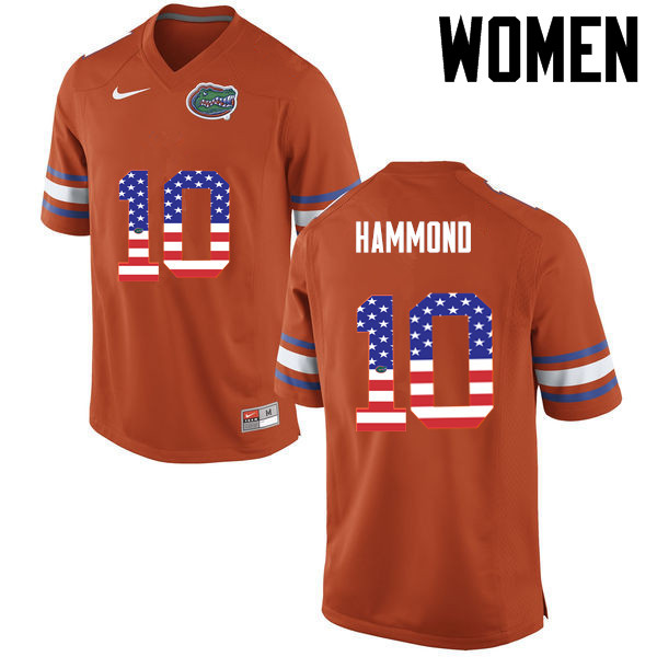 Women Florida Gators #10 Josh Hammond College Football USA Flag Fashion Jerseys-Orange